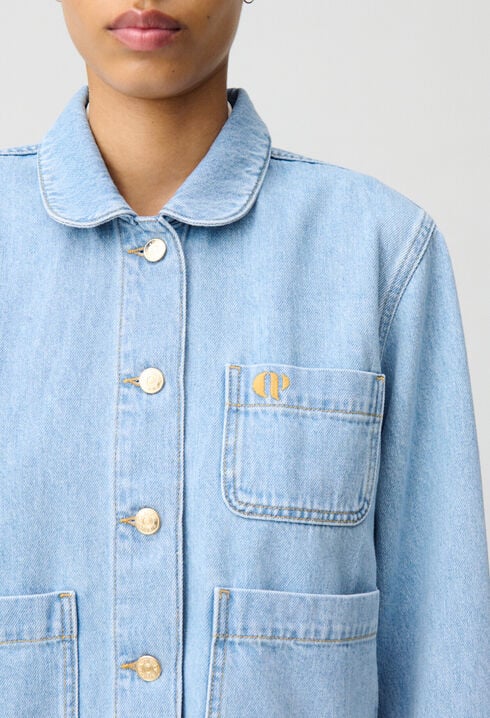 Veste jean denim col claudine