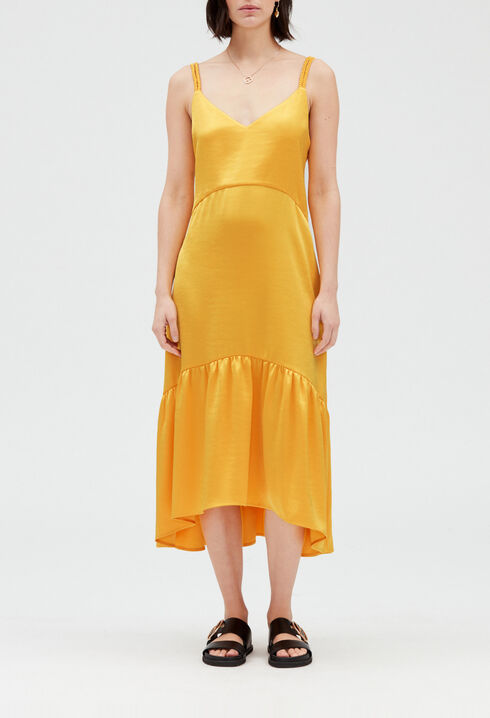 Robe midi satinée jaune