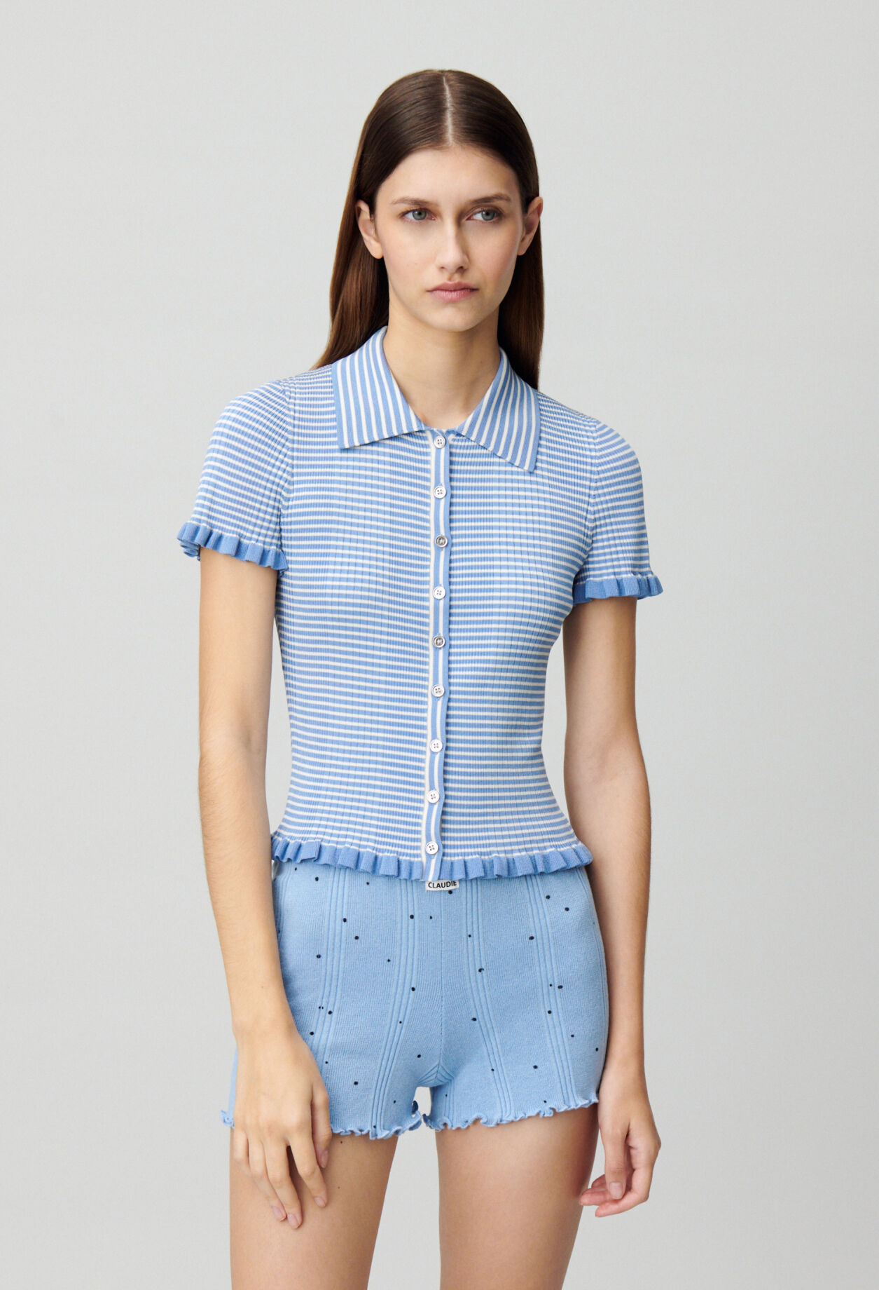 Top polo rayures boutonné