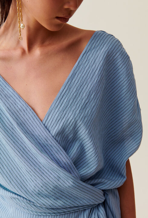 Robe courte cache-c&oelig;ur rayures bleu