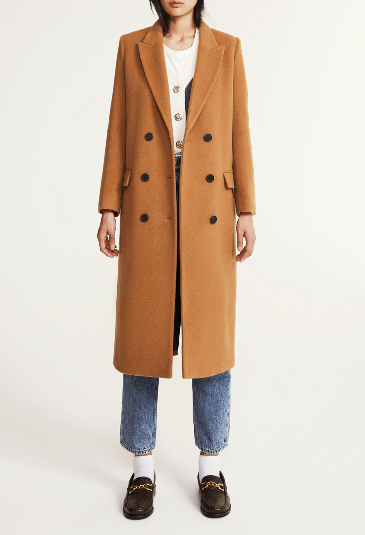 Manteau long en laine et cachemire