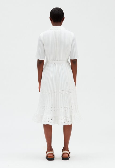 Robe midi plissée écrue