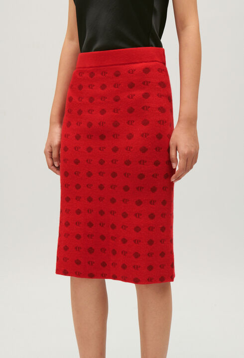 Jupe mi-longue maille rouge