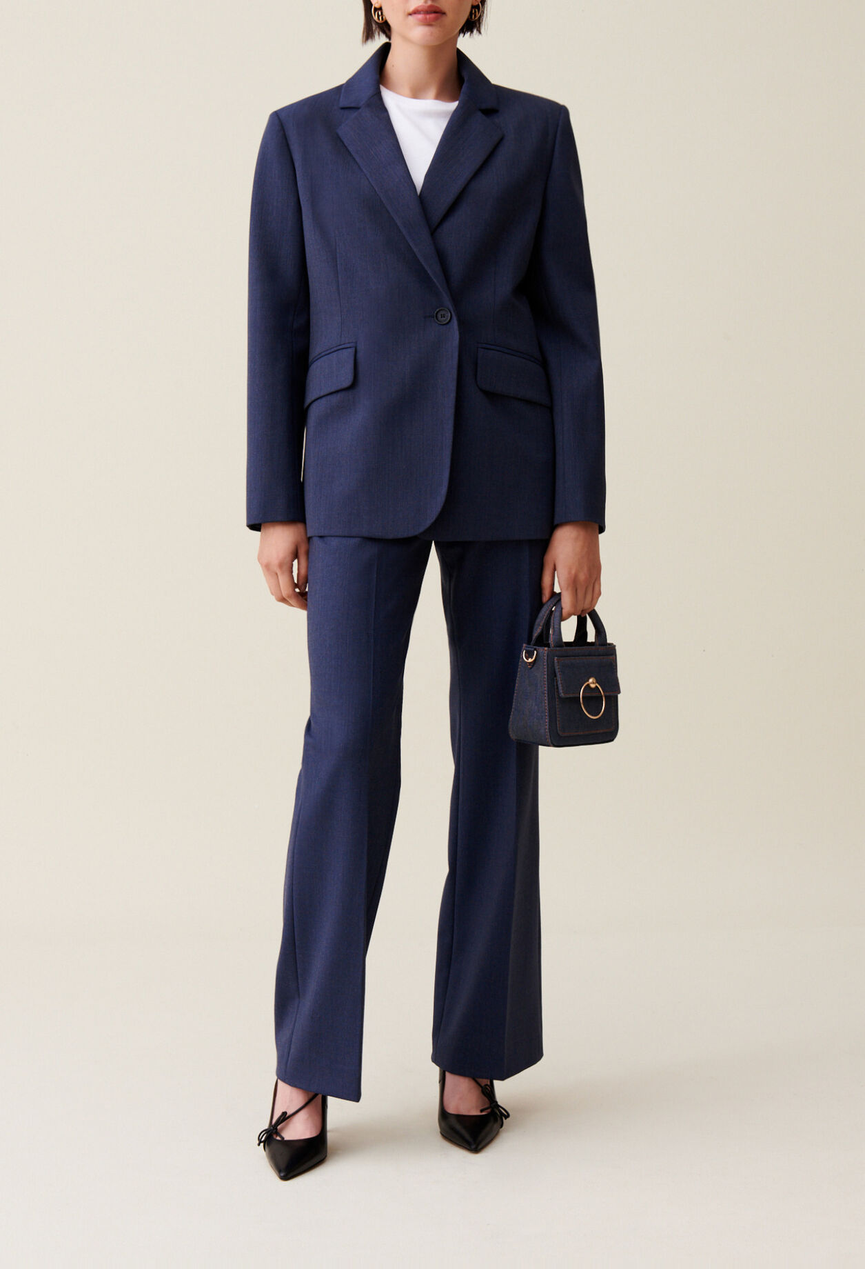 Veste tailleur crois&eacute;e marine