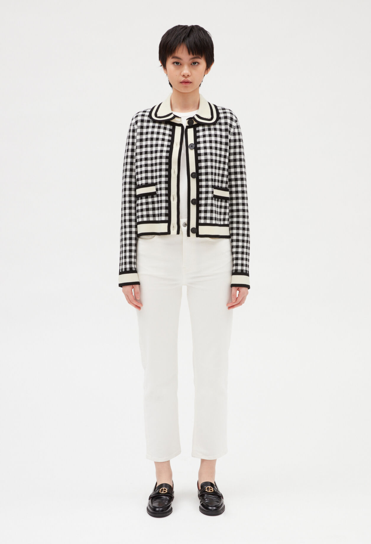 Cardigan vichy col claudine