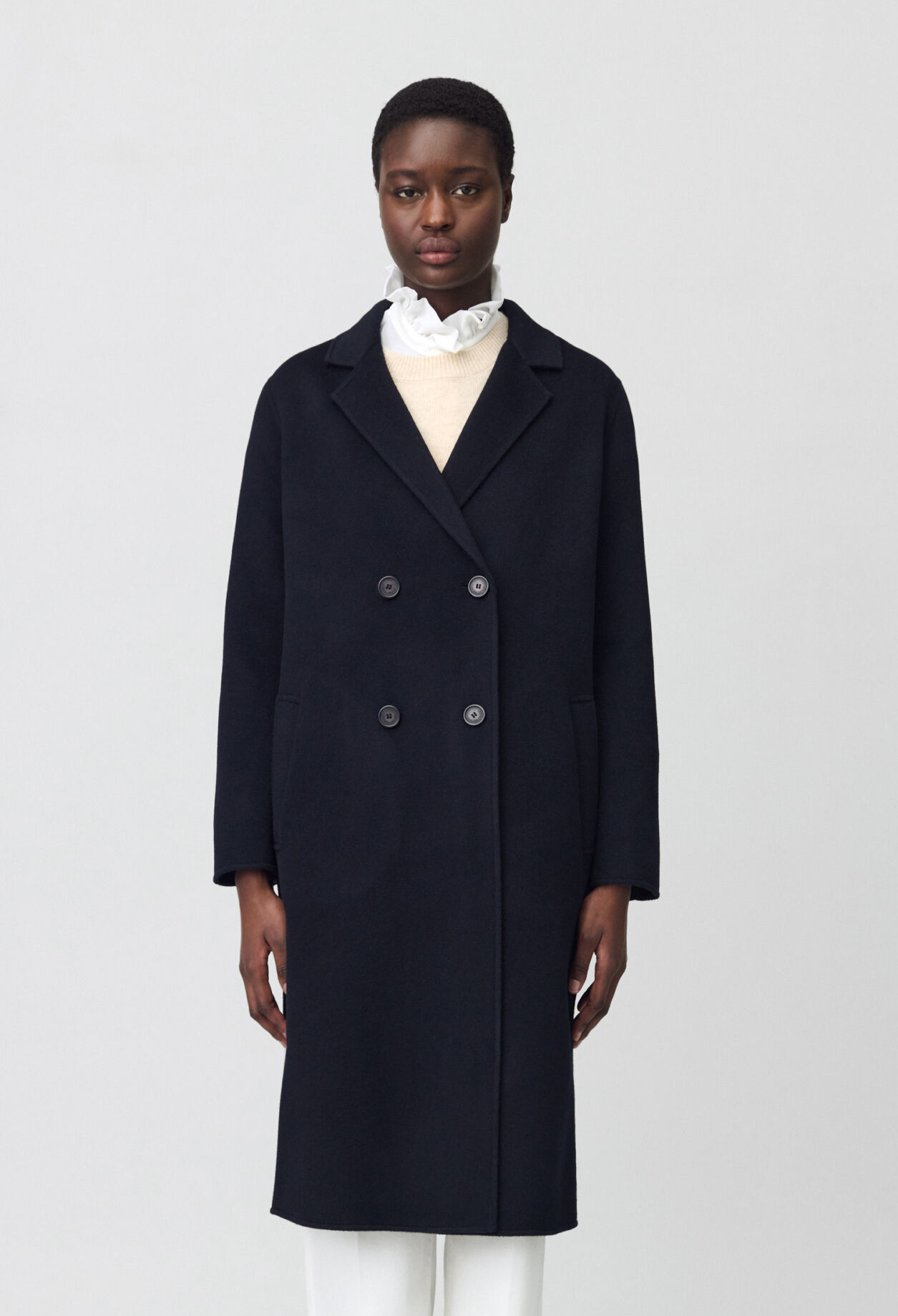 Manteau laine mi-long bleu marine