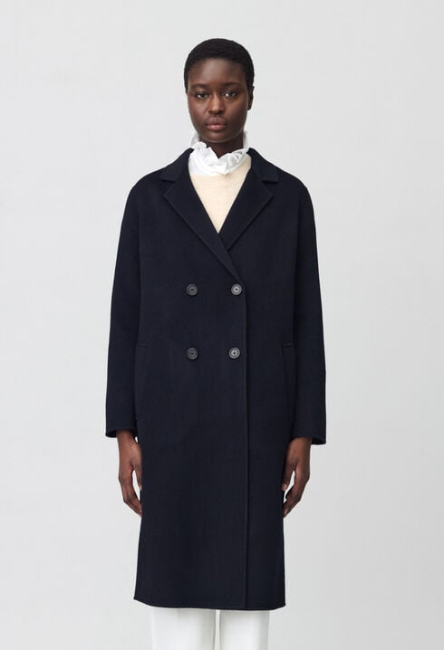 Manteau laine mi-long bleu marine