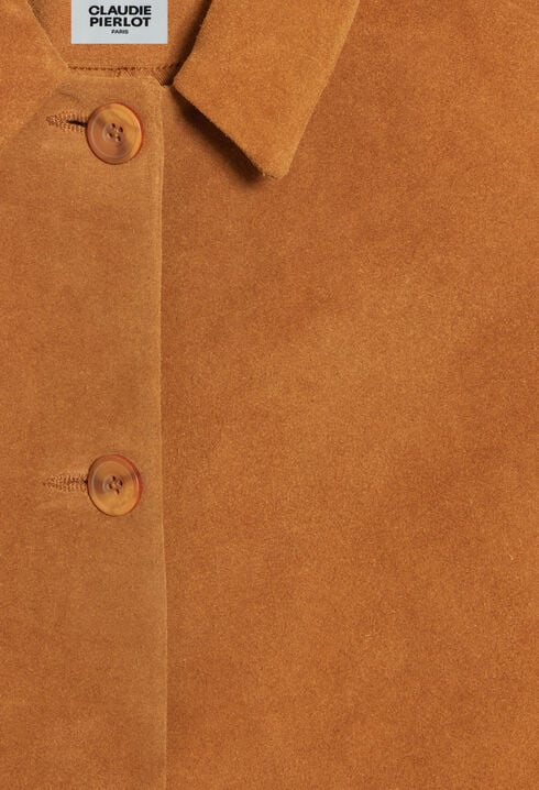 Manteau droit cuir suede beige foncé