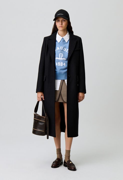 Manteau long droit laine