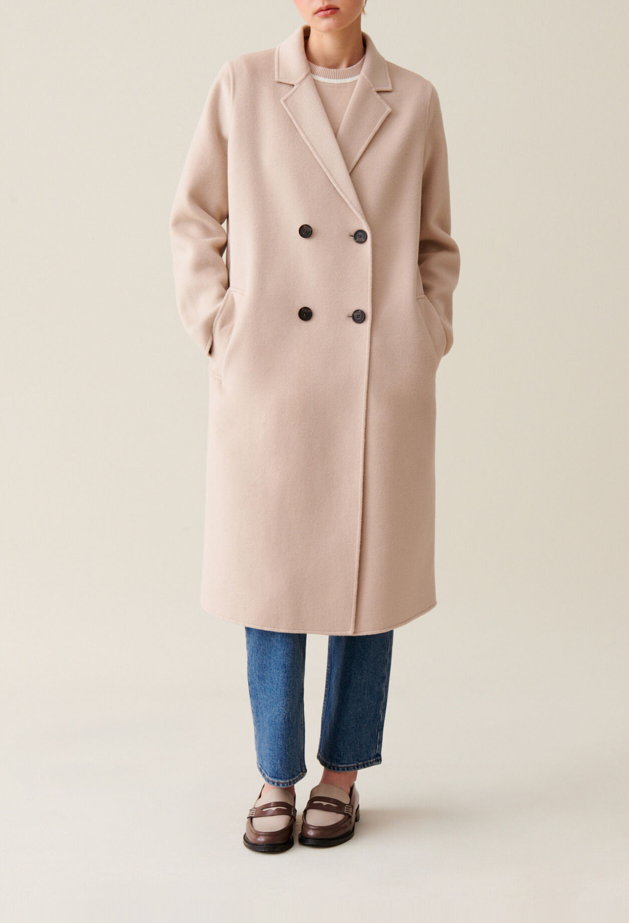 Manteau mi-long laine m&eacute;lang&eacute;e beige 