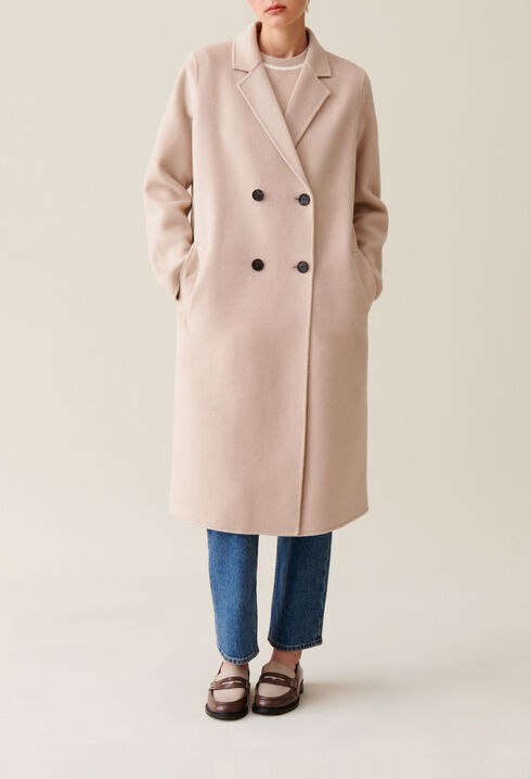 Manteau mi-long laine m&eacute;lang&eacute;e beige 