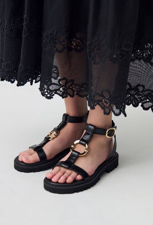 Sandales cuir anneau doré