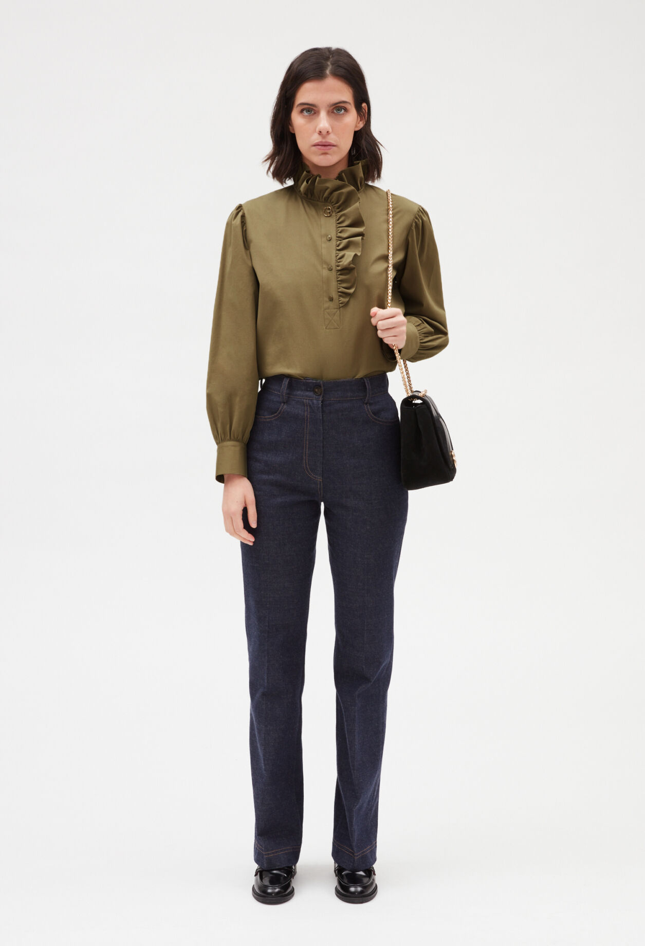 Blouse volants kaki