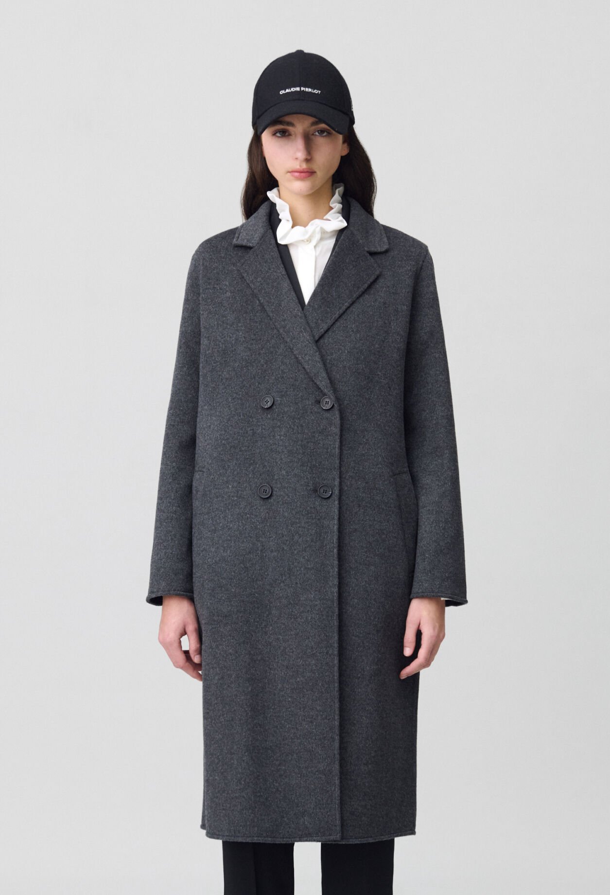 Manteau laine double face gris chiné