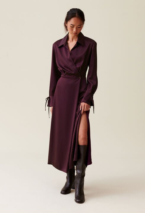 Robe longue fluide croisée bordeaux