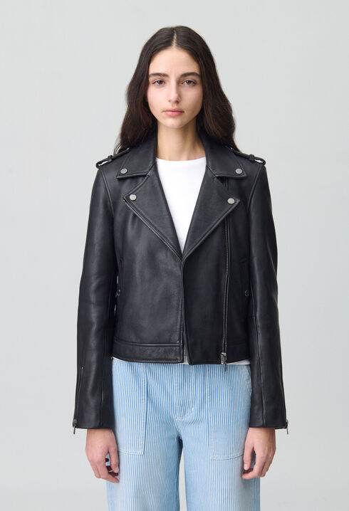 Veste cuir grainé noir