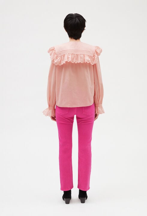 Blouse coton brodé rose