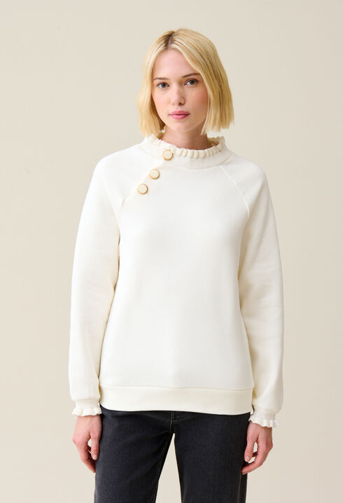 Sweatshirt Tape col boutonné ivoire