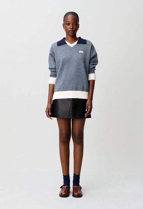 Pull maille double col contrast&eacute;