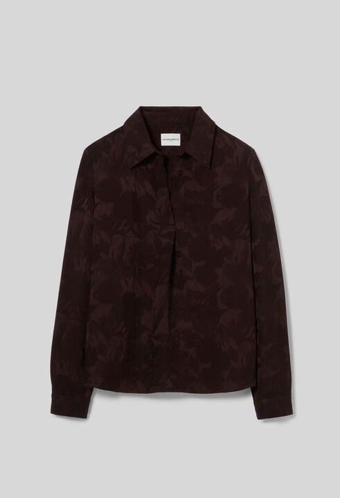 Blouse droite jacquard floral col rabats
