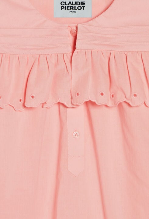 Blouse coton brodé rose