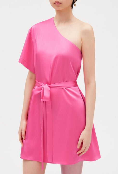 Robe courte asymétrique rose