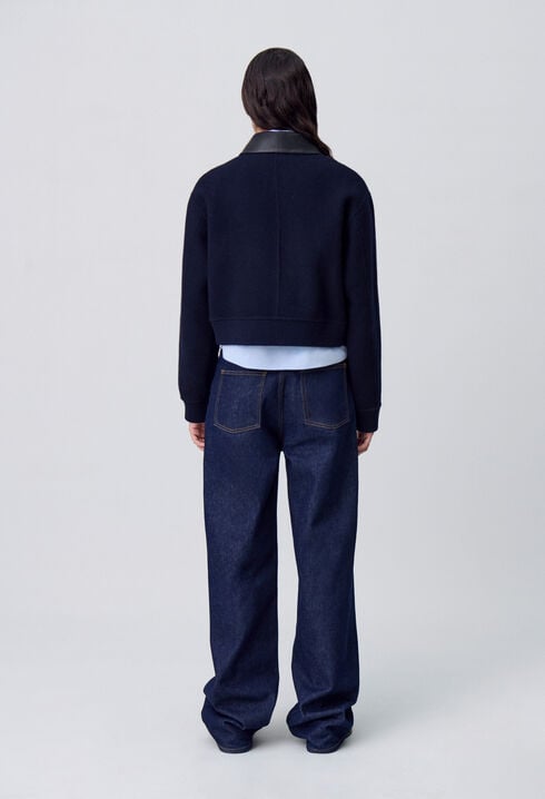 Blouson laine col similicuir