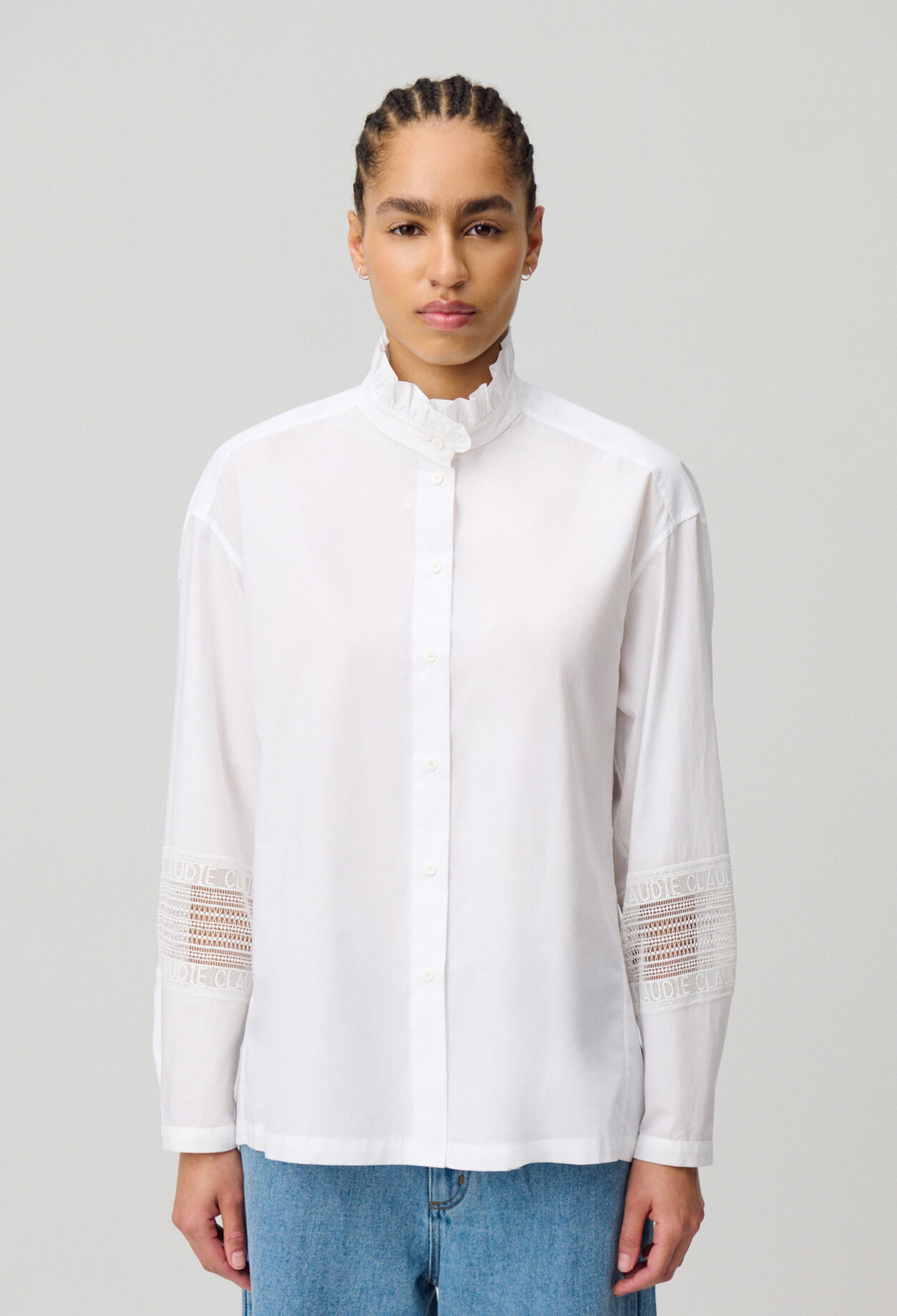Chemise coton col volanté
