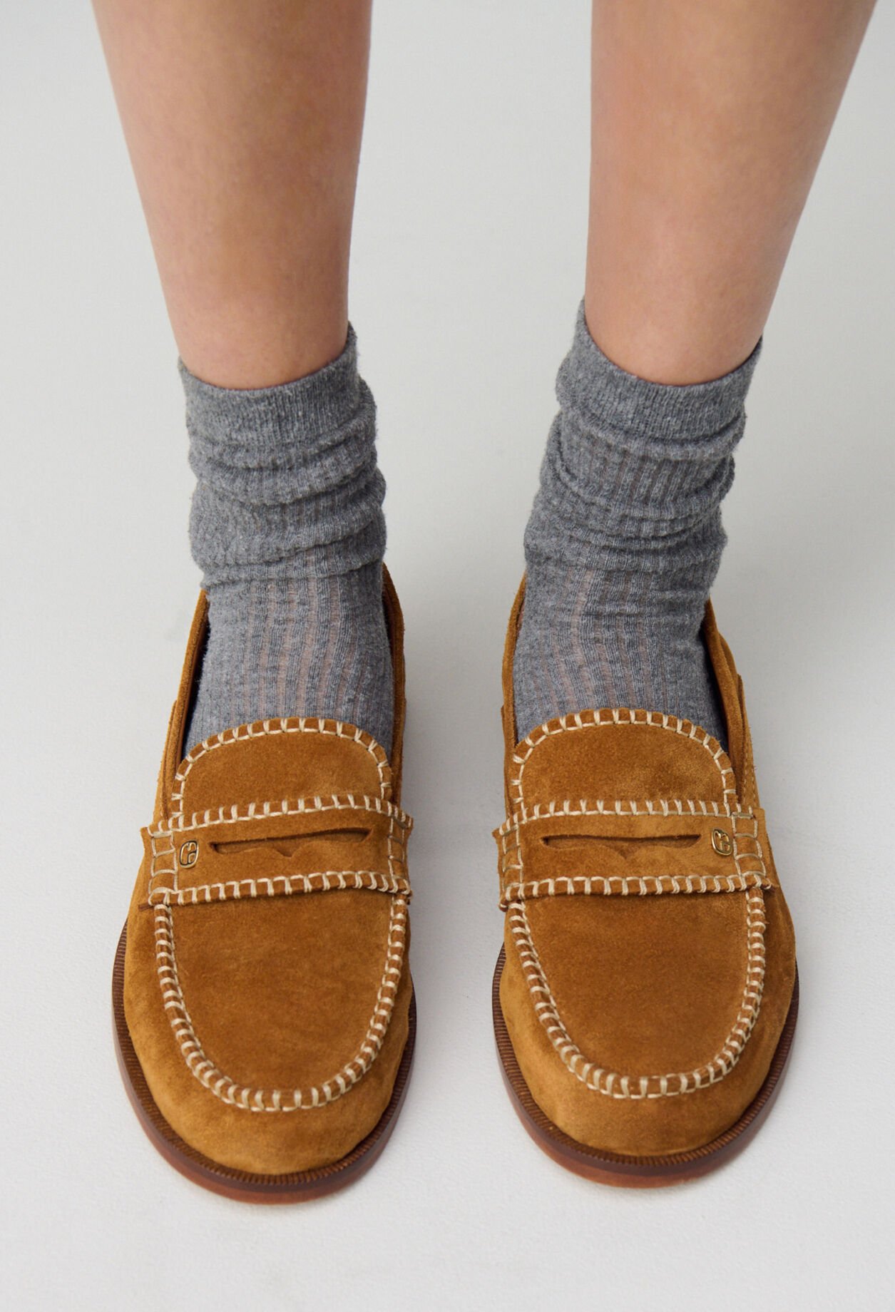 Mules suède monogramme doré