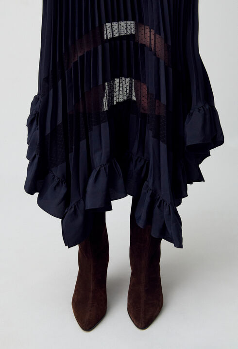 Jupe midi plissée et asymétrique