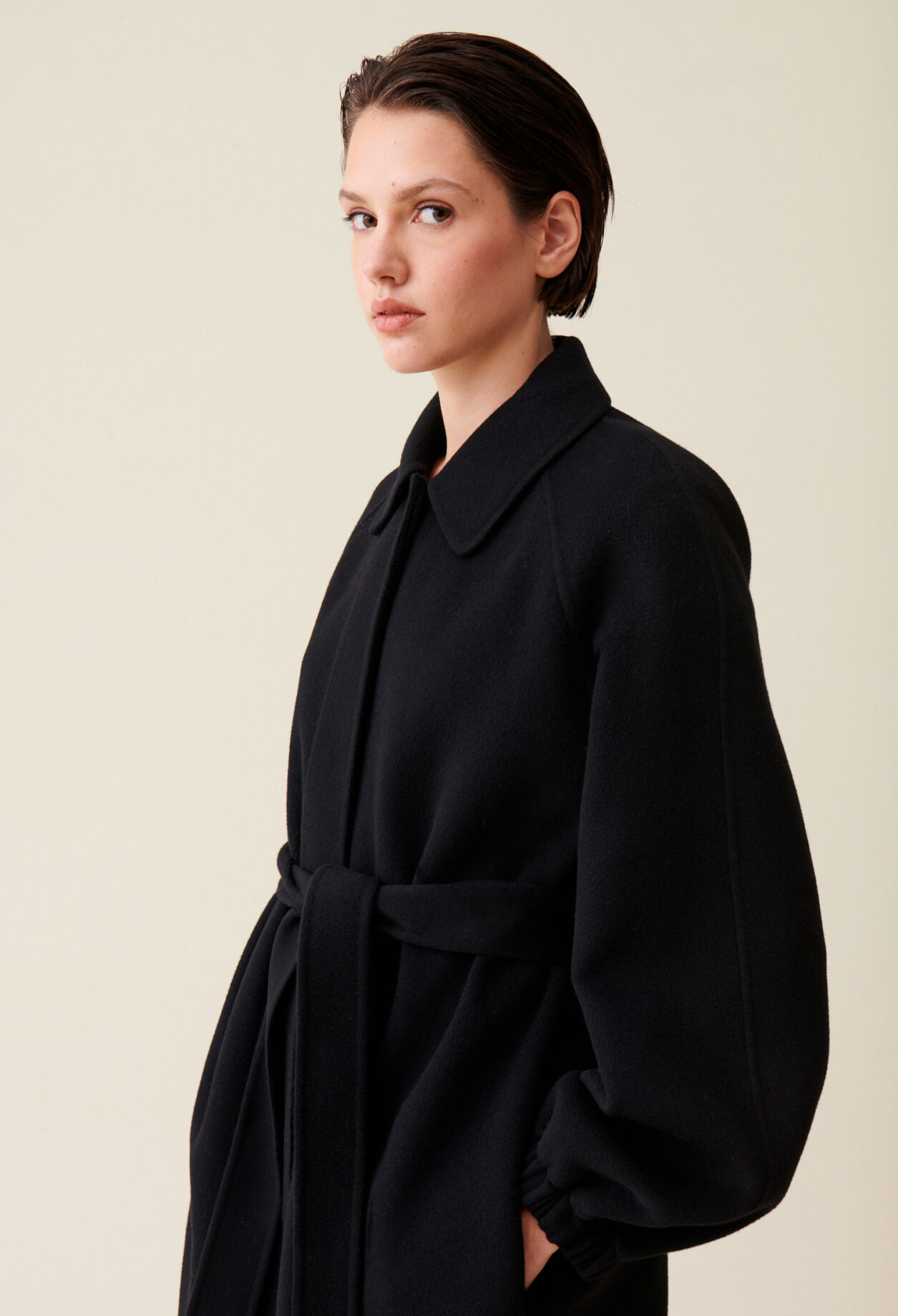 Manteau long ceinturé marron