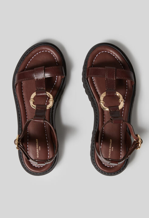 Sandales cuir anneau doré