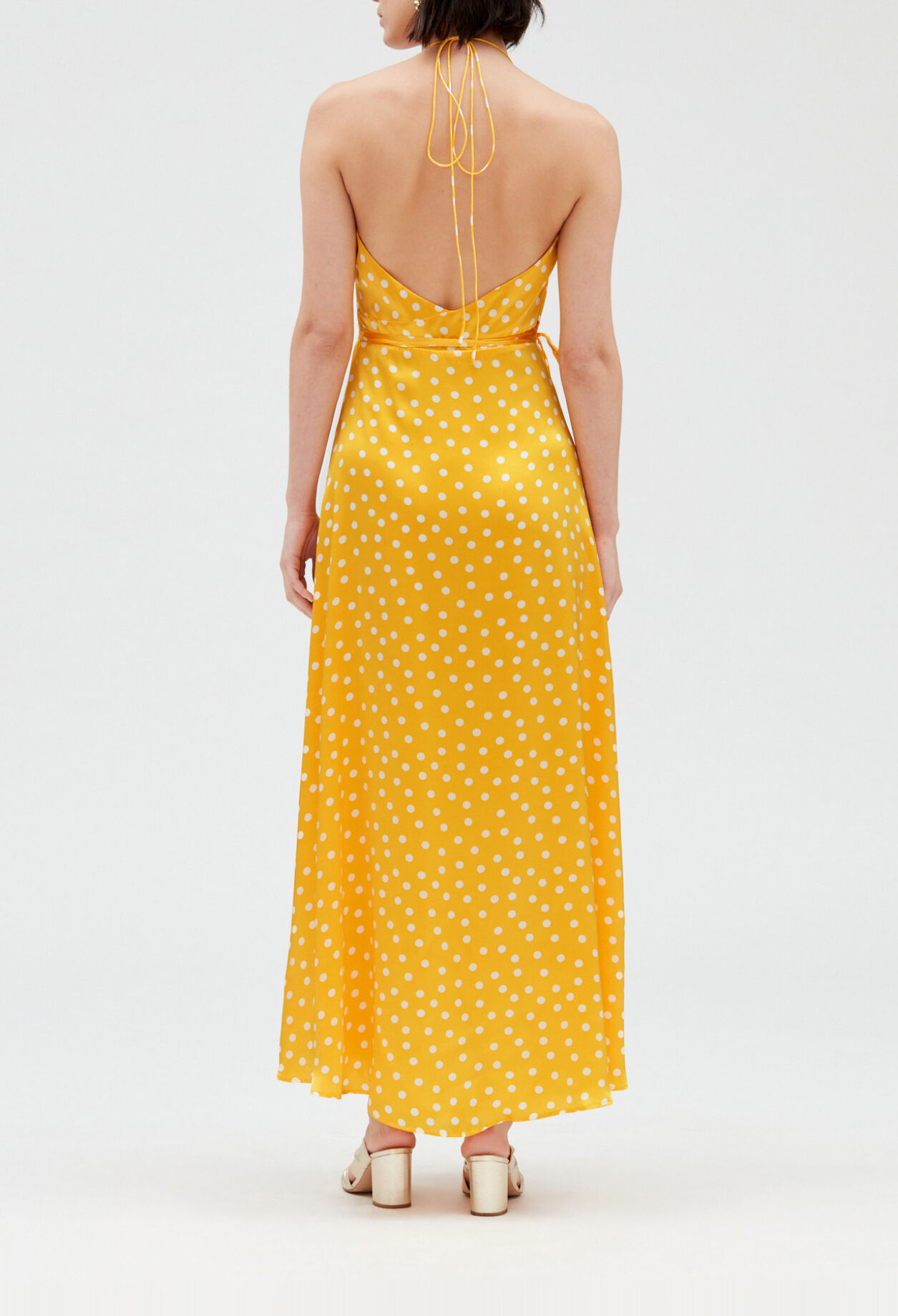 Robe longue portefeuille soie jaune