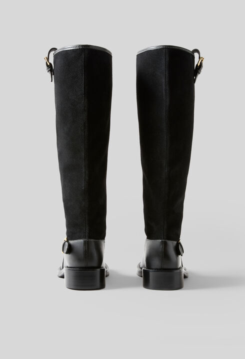 Bottes mi-hautes cuir su&egrave;de noir