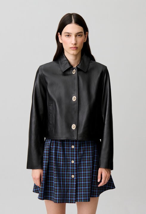 Veste courte cuir noir
