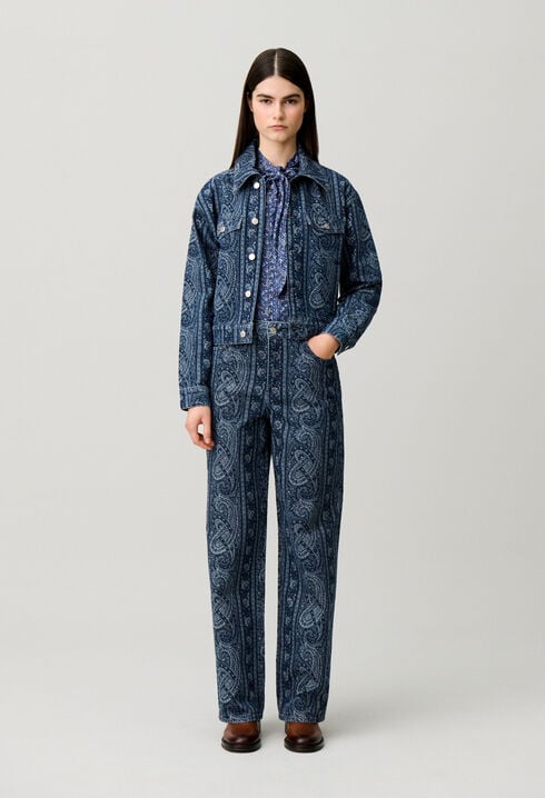 Jean droit denim imprim&eacute;