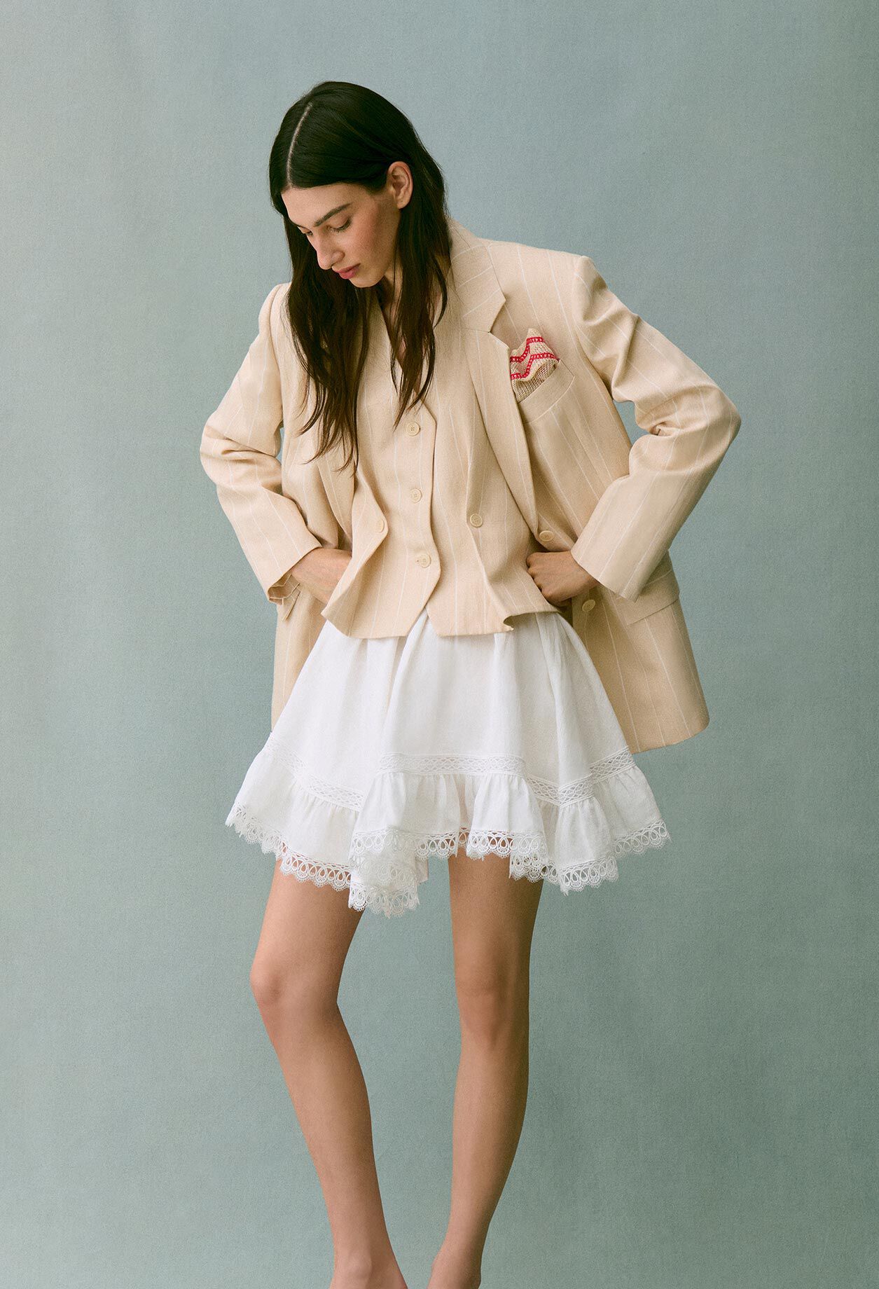 Blazer fines rayures viscose lin