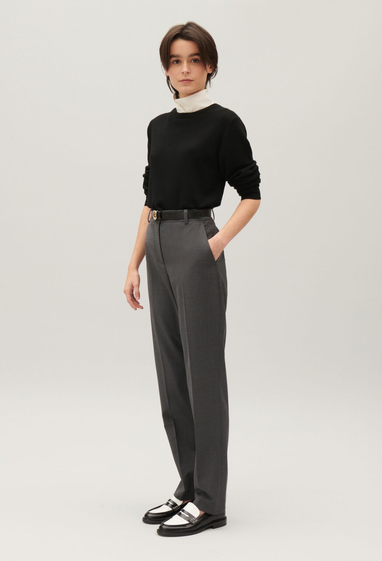 Pantalon tailleur gris chiné