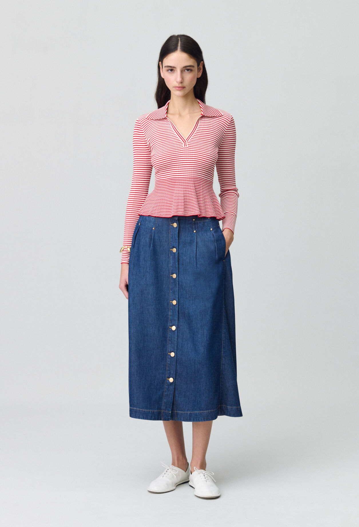 Top maille fine rayé volants