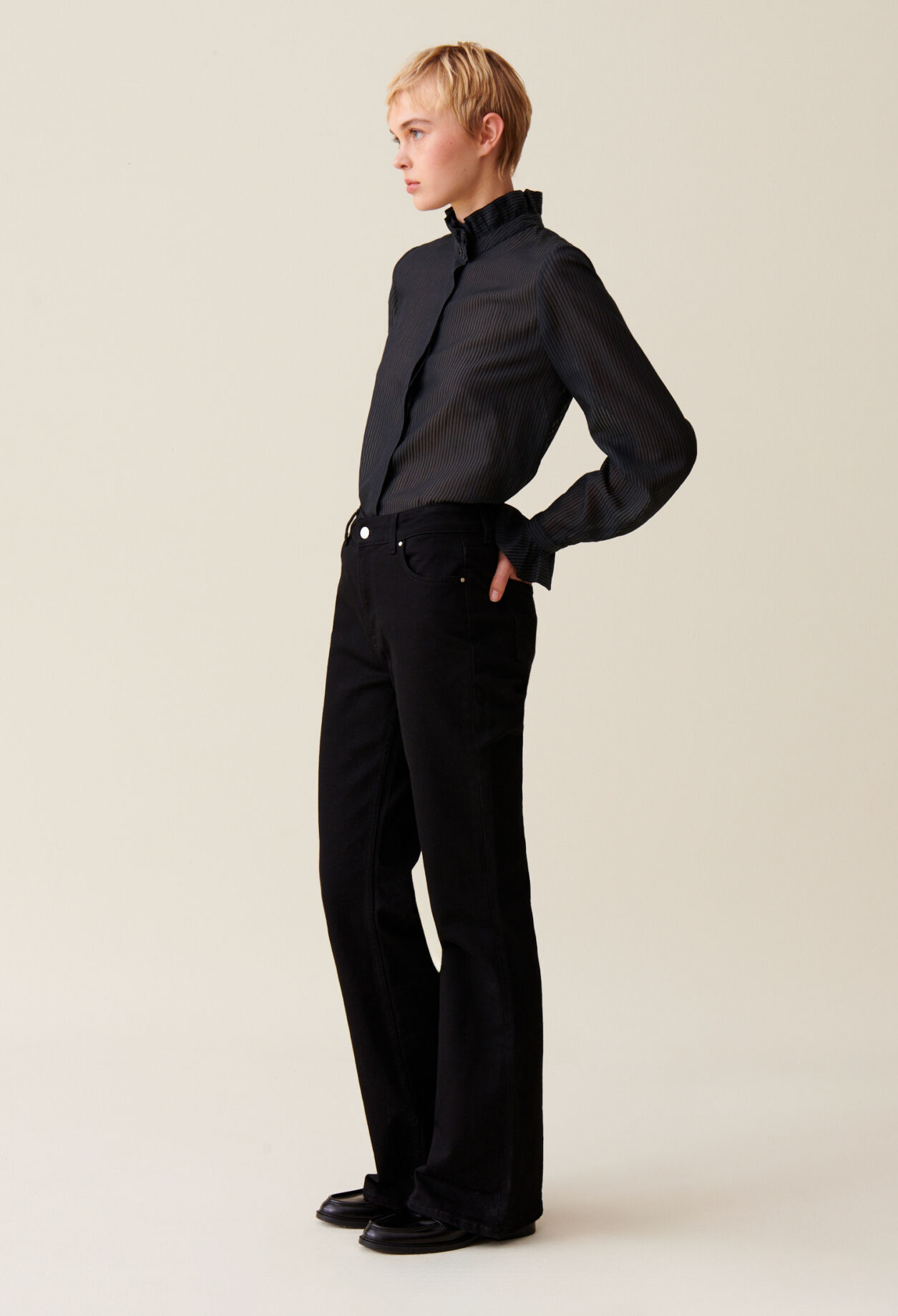 Chemise fluide col volanté rayures