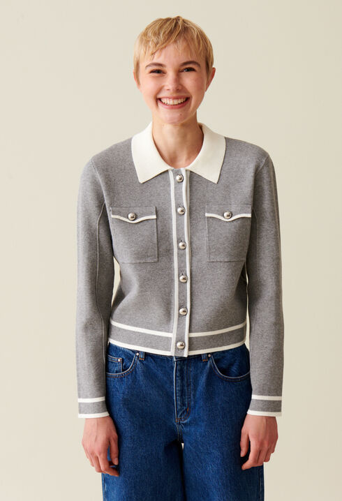 Cardigan col chemise gris clair