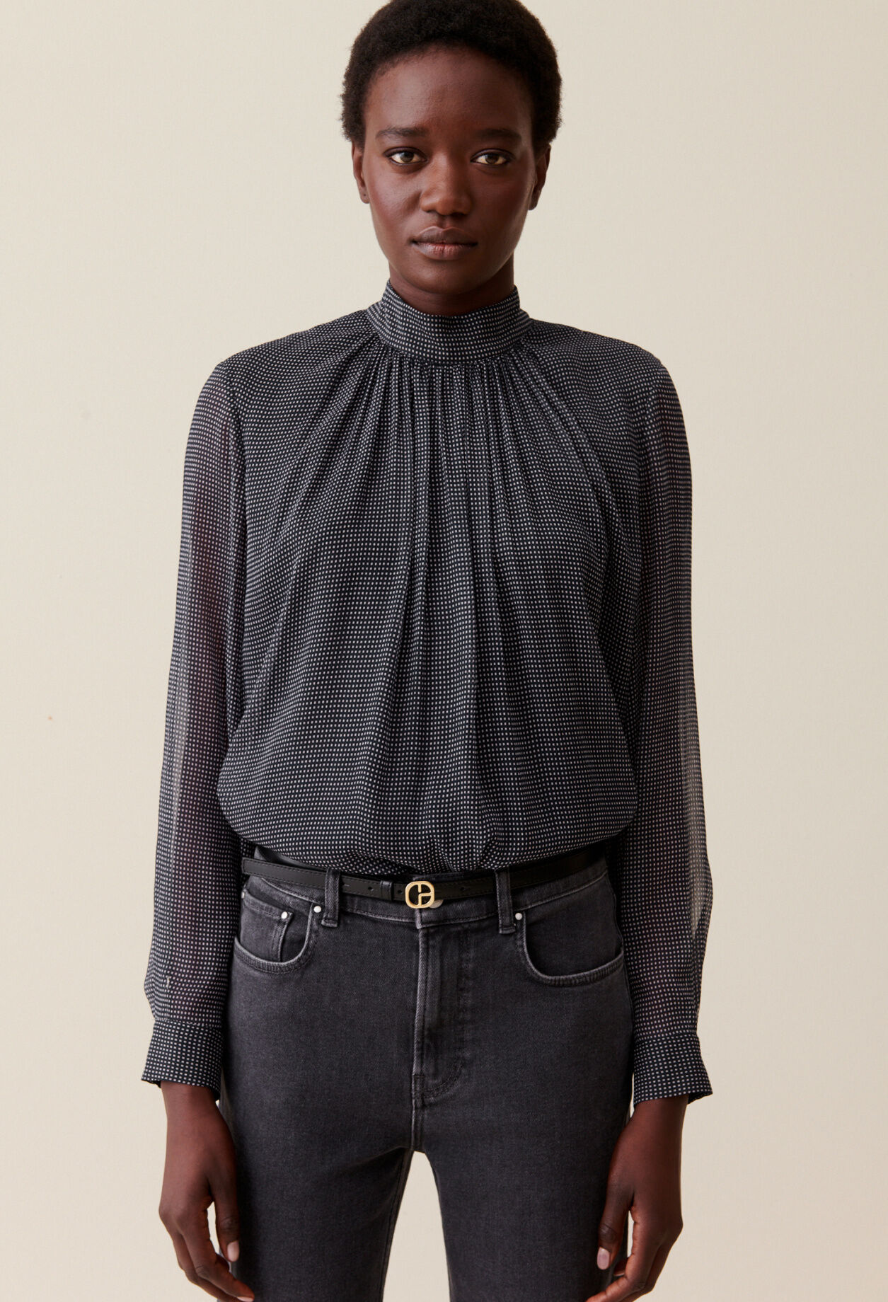 Blouse lavallière carreaux fluide