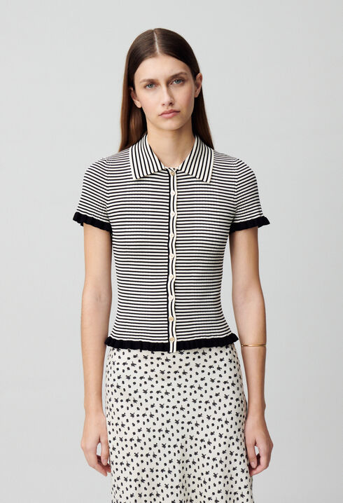 Top polo rayures boutonné