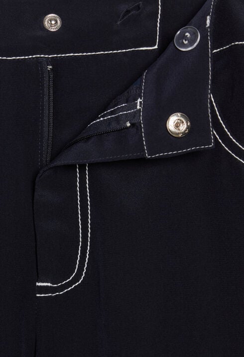 Pantalon droit long soie bleue