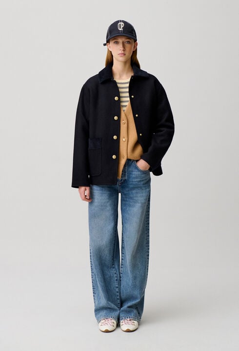Manteau droit court laine