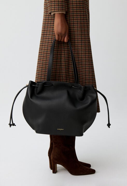 Cabas cuir lisse souple logo dor&eacute;