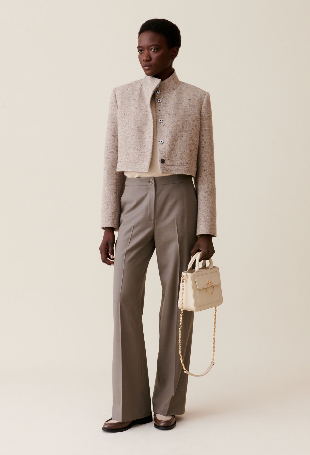 Pantalon tailleur droit taupe