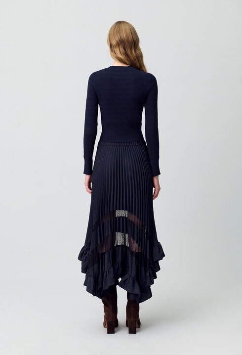 Jupe midi plissée et asymétrique