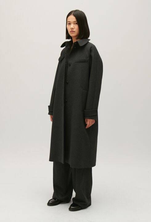 Manteau mi-long laine gris chiné