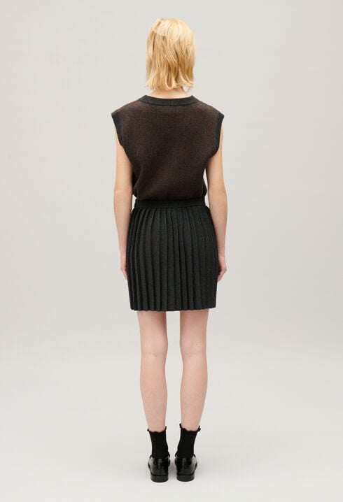 Jupe courte plissée gris chiné